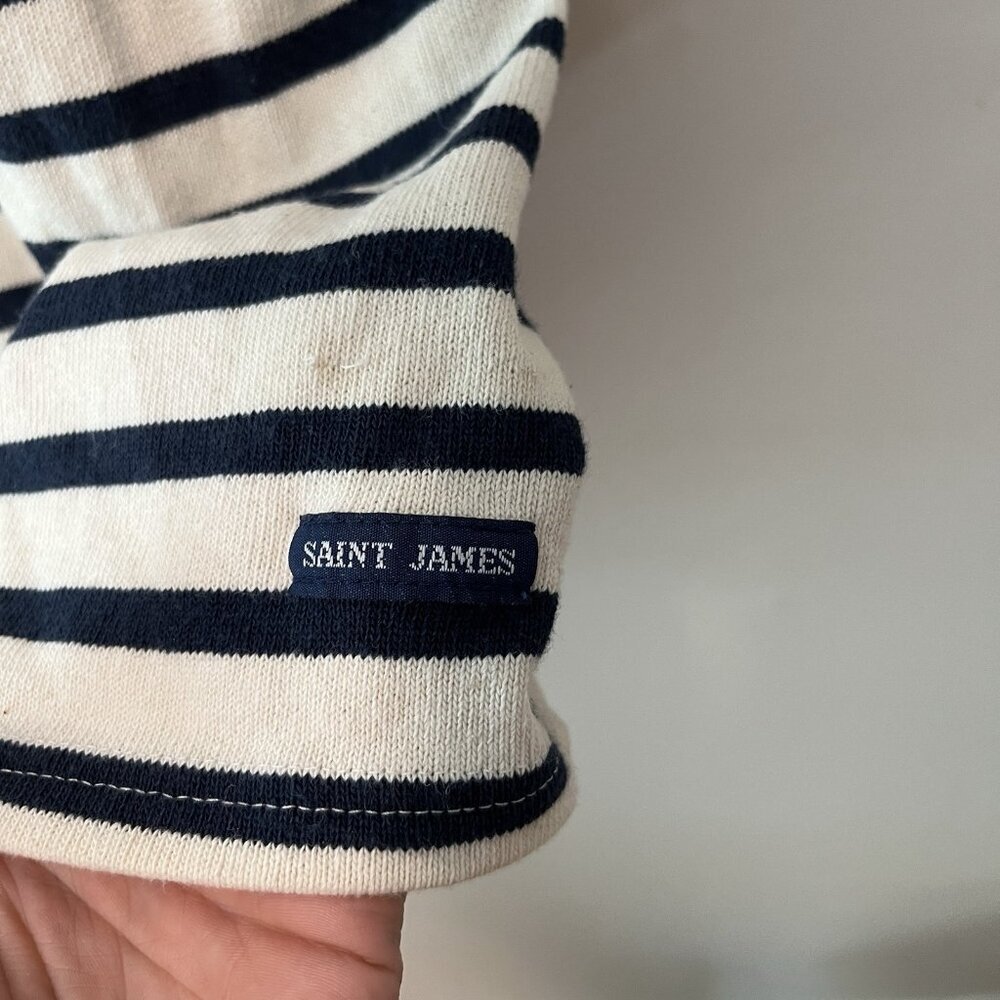 Saint James Menerbes Breton Striped Short Sleeve V-Neck‎ Nautical Coastal Dress - Picture 3 of 14